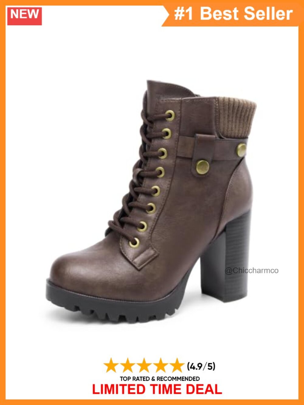 Women's Faux Leather Lace Up Chunky Platform Combat Ankle Booties